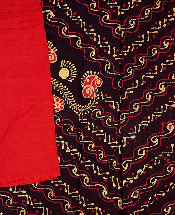 Black and Red Batik Salwar Kameez Fabric