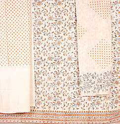 Ivory Block Printed Khadi Salwar Kameez Fabric