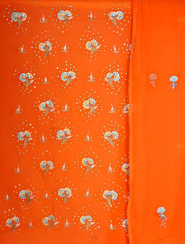 Orange Georgette Suit with Sequins and Parsi Embroidery