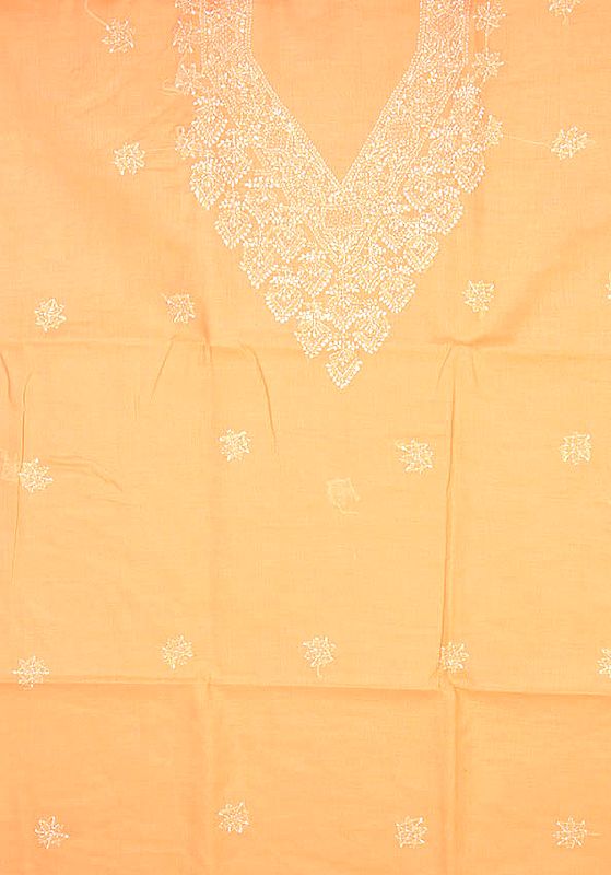Caramel-Cream Salwar Suit Fabric with All-Over Lukhnavi Chikan Embroidery