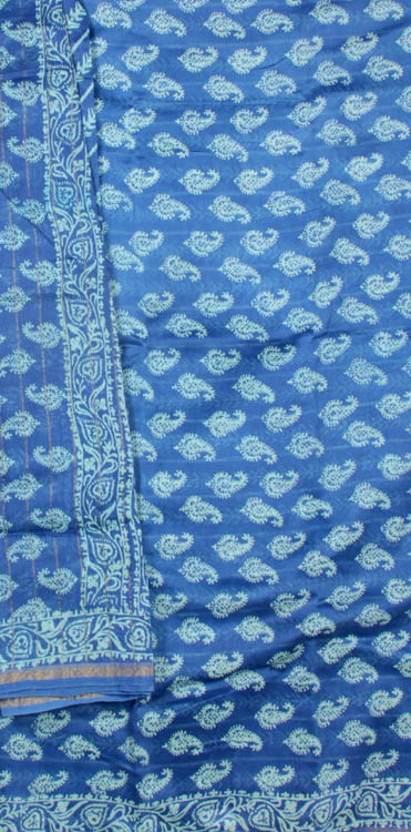 True-Blue Chanderi Suit with All-Over Printed Paisleys