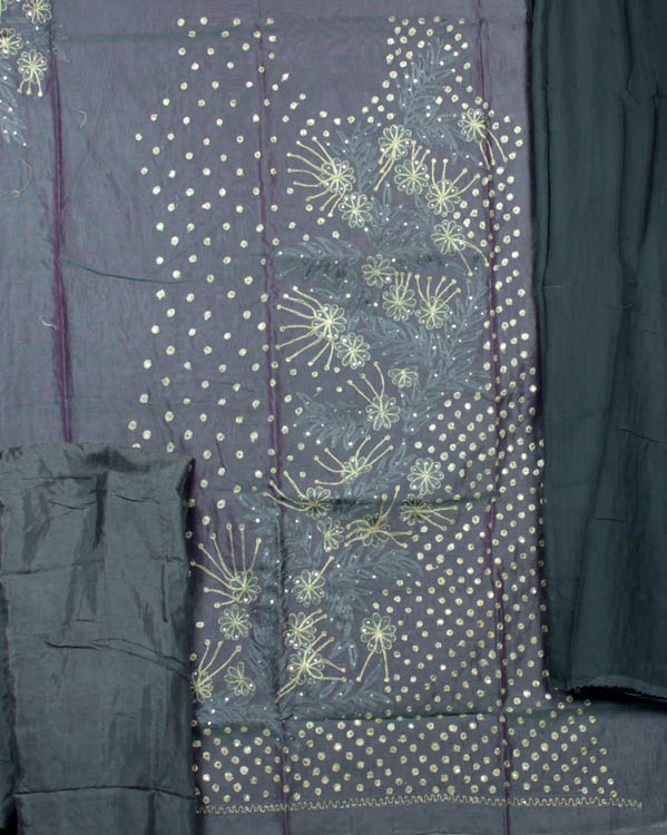 Gray Salwar Suit Fabric with All-Over Embroidery and Sequins
