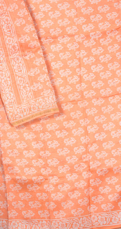Cantaloupe-Orange Chanderi Suit with All-Over Printed Flowers