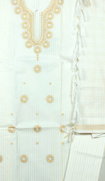 Ivory Kasavu Handloom Suit from Kerala with Golden Thread Weave