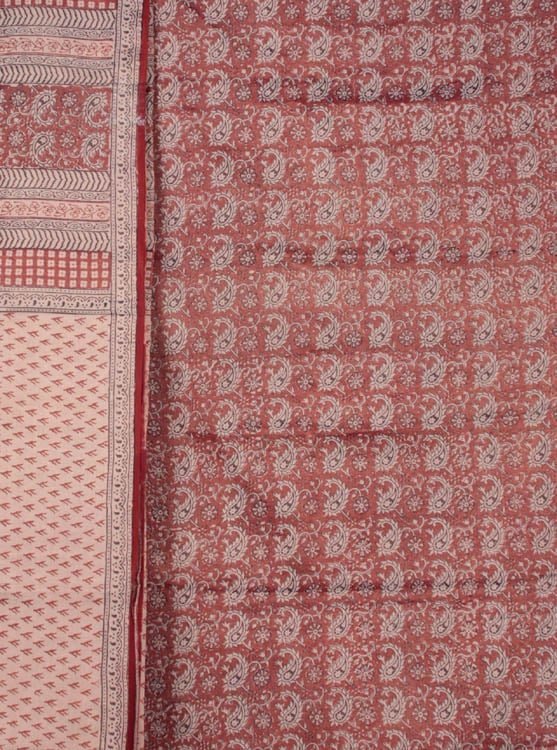 Rust Block Printed Tissue Chanderi Suit from Madhya Pradesh
