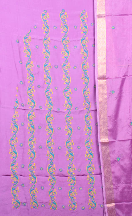 Amethyst Salwar Kameez Fabric with Lukhnavi Chikan Embroidery