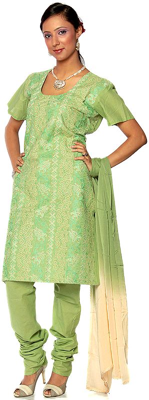 Tea-Green Salwar Suit Fabric with All-Over Embroidery and Crystals