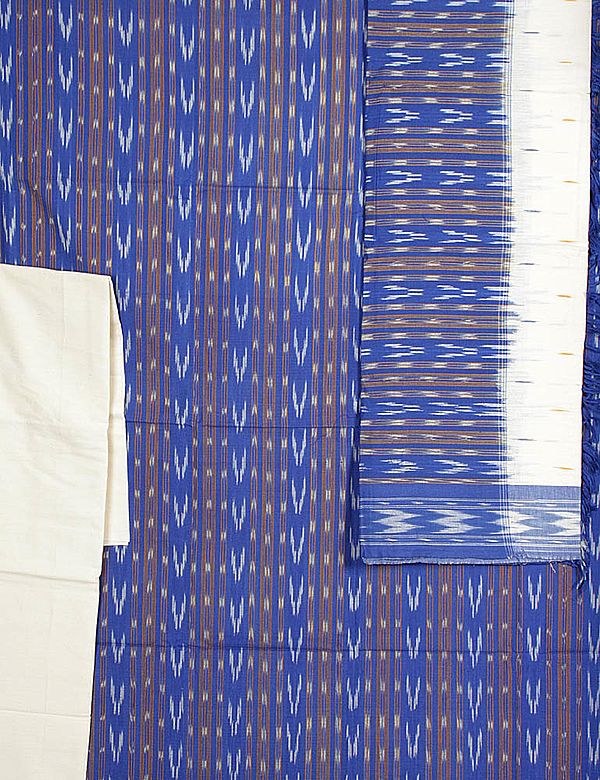 Royal Blue Salwar Kameez Fabric with Ikat Weave