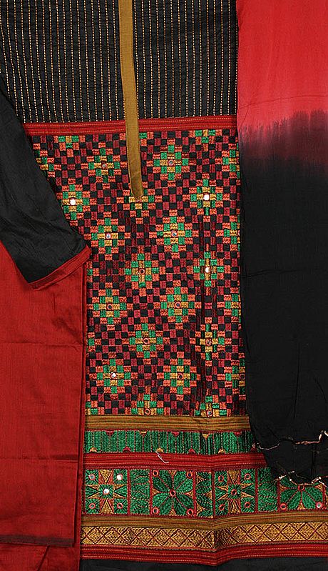 Black Gujarati Embroidered Suit from Kutch with Mirrors
