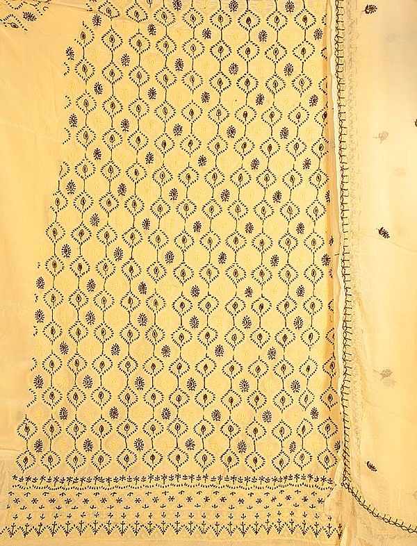 Fawn Salwar Kameez Fabric from Lucknow with Chikan Embroidery by Hand