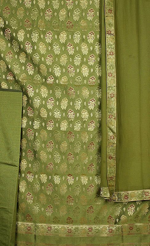 Green Banarasi Suit with All-Over Brocaded Flowers