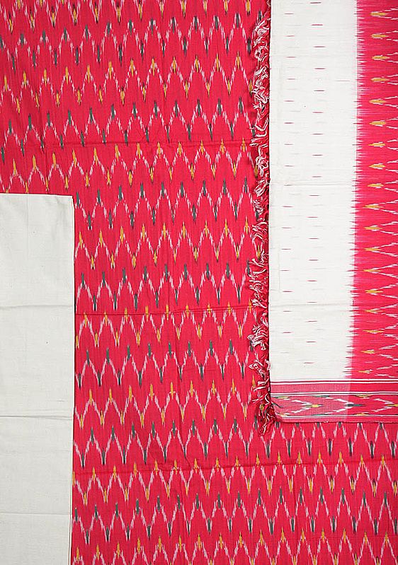 Paradise-Pink Salwar Kameez Fabric with Ikat Weave