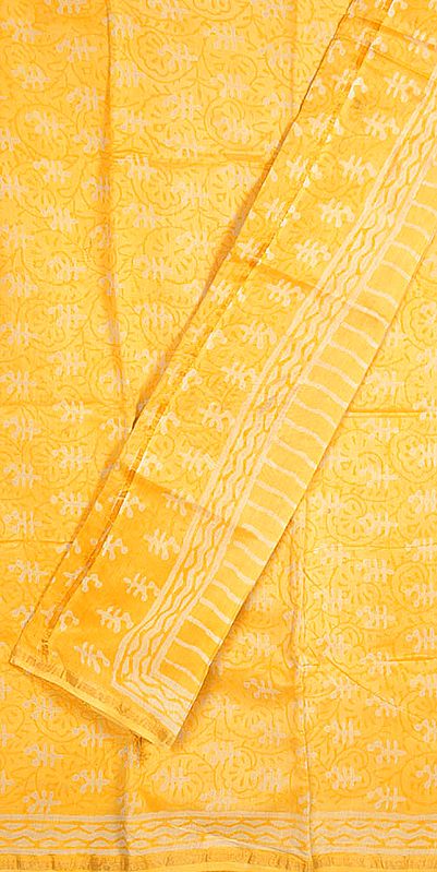 Yellow Chanderi Suit with All-Over Printed Bootis