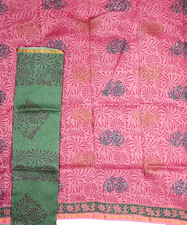 Pink and Green Chanderi Suit with All-Over Printed Bootis