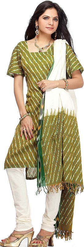 Green Salwar Kameez from Hyderabad with Ikat Weave