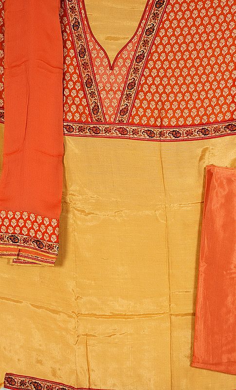Sandstone and Rust Banarasi Salwar Suit with Brocade Weave and Patchwork