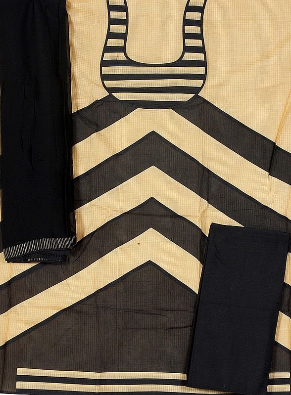 Khaki and Black Banarasi Designer Salwar Kameez Suit Fabric