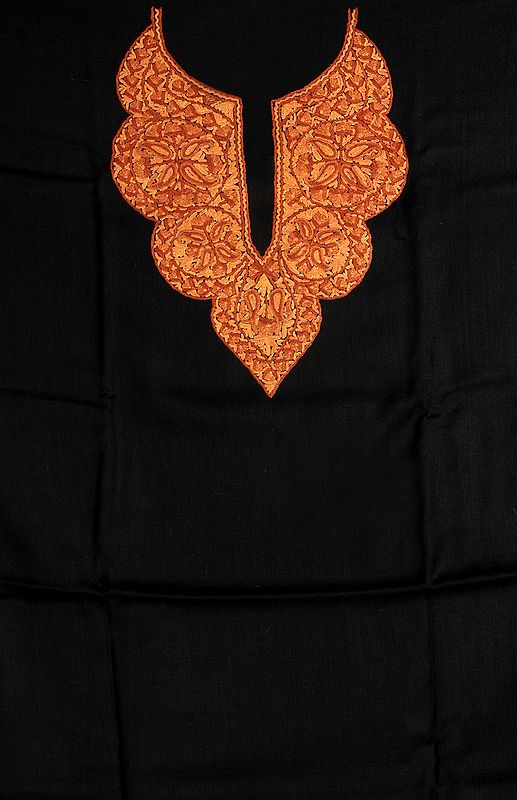 Black Two-Piece Salwar Suit from Kashmir with Floral Aari Embroidery by Hand