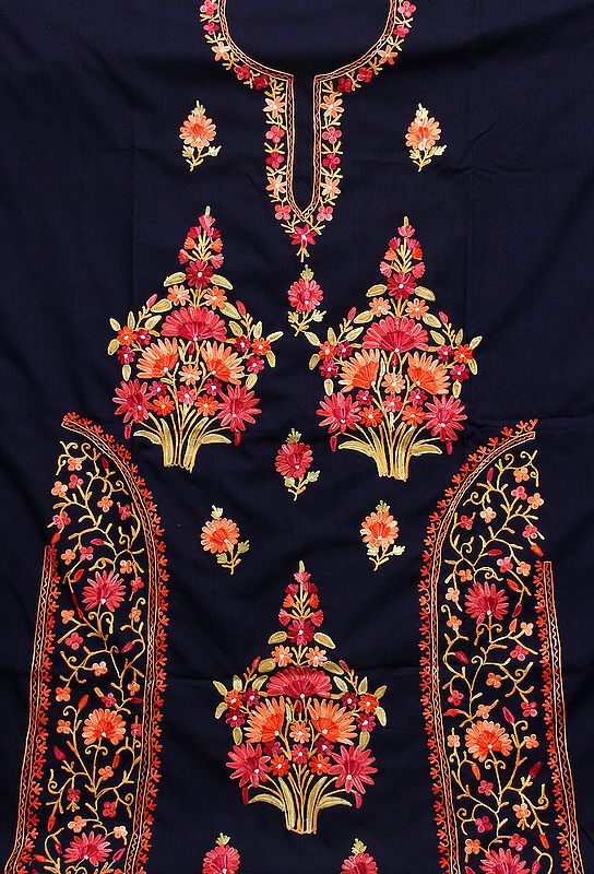 Midnight-Blue Two-Piece Salwar Suit from Kashmir with Floral Aari Embroidery