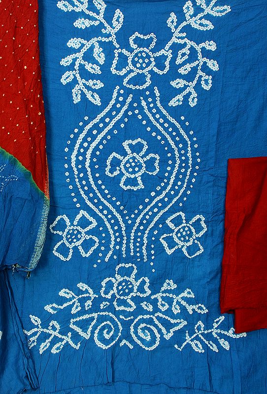 Blue and Cordovan Bandhani Tie-Dye Suit from Gujarat with Mirrors