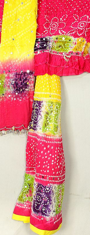 Multi-Color Shaded Bandhani Lehenga Choli with Sequins