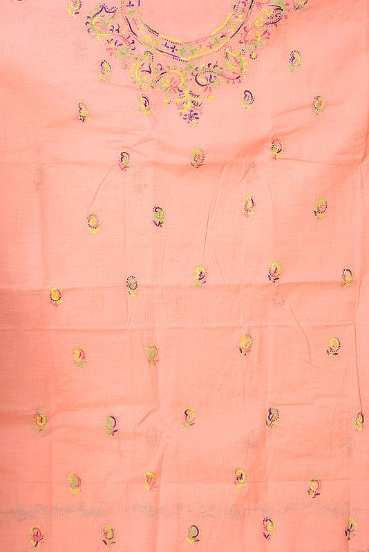 Salmon Salwar Kameez Fabric with Lukhnavi Chikan Embroidery