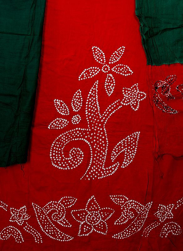 Tango Red Salwar Kameez Bandhani Fabric from Gujarat with Mirrors