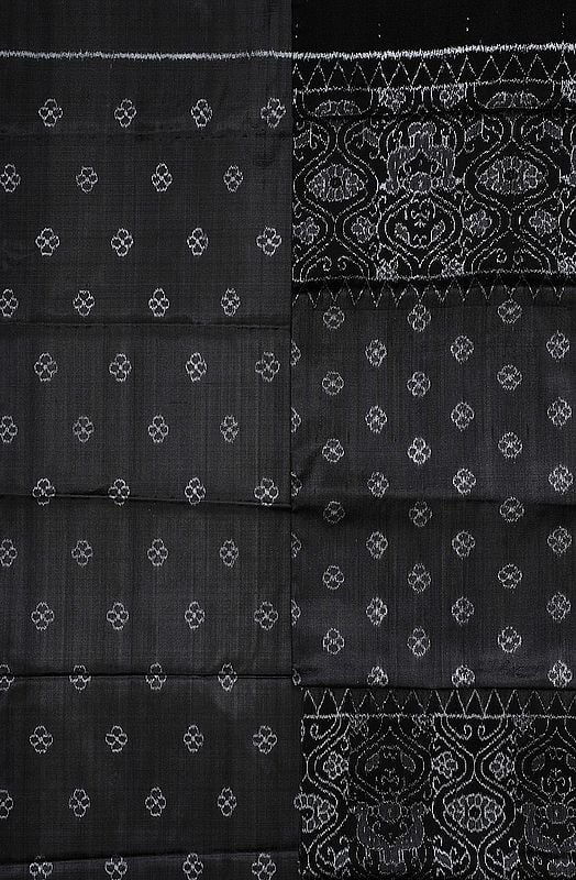 Charcoal-Gray Hand-woven Salwar Kameez Fabric from Sambhalpur with Ikat Weave