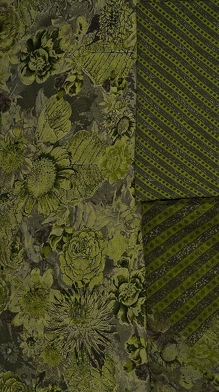 Green Salwar Kameez Fabric with Printed Flowers