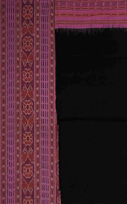 Pink and Black Hand-woven Salwar Kameez Fabric from Sambhalpur with Ikat Weave