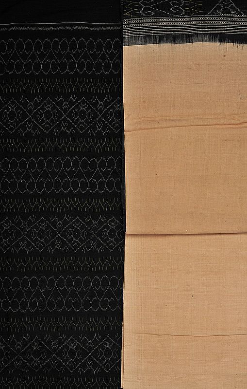 Black and Peach Hand-woven Salwar Kameez Fabric from Sambhalpur with Ikat Weave