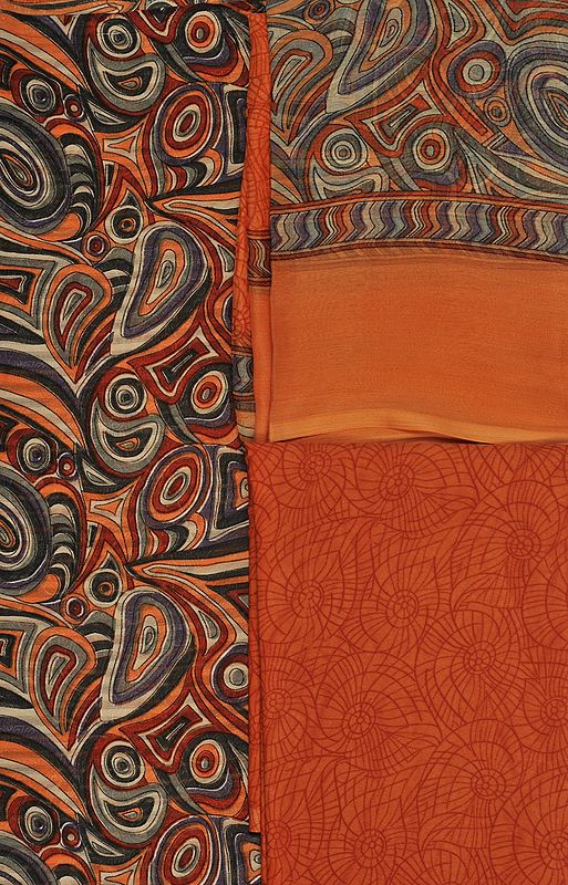 Rust and Gray Salwar Kameez Fabric with Modern Print