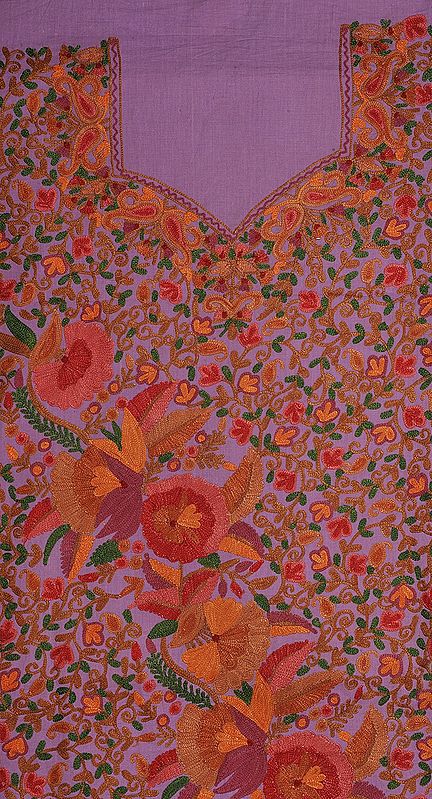 Mauve-Pink Two-Piece Salwar Kameez Fabric Kashmir with Aari Embroidery All-Over