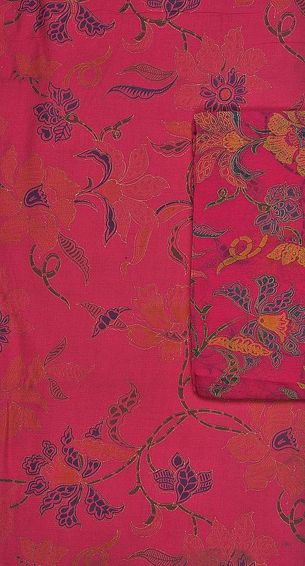 Hot-Pink Salwar Kameez Fabric with Floral Print