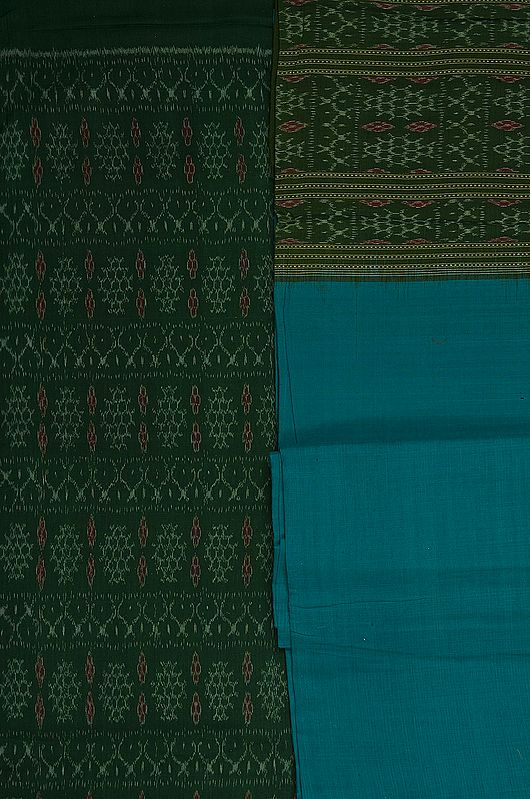 Green Hand-woven Sambhalpuri Salwar Kameez Fabric from Orissa with Ikat Weave