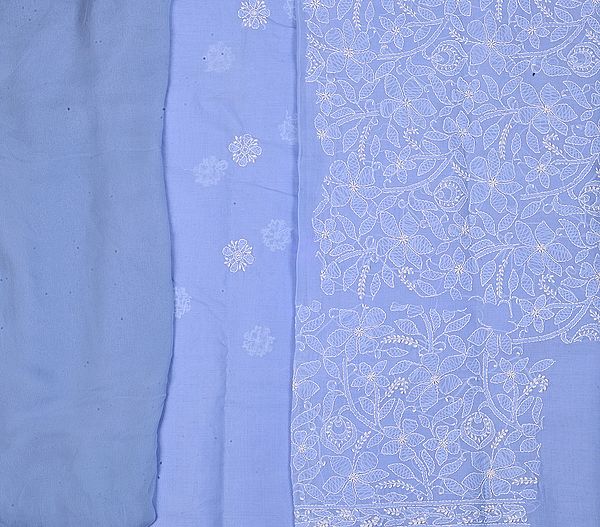 Placid-Blue Salwar Kameez Suit with Lukhnawi Chikan Embroidery by Hand