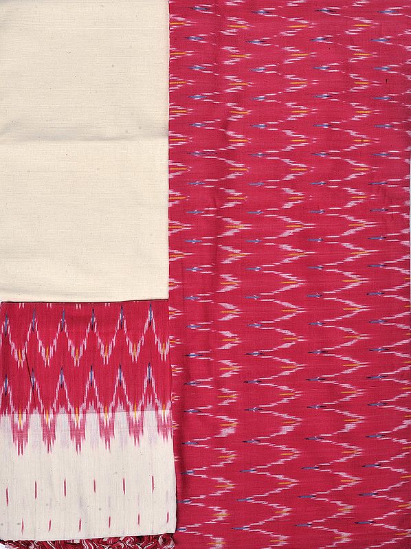 Claret-Red Salwar Kameez Fabric from Pochampally with Ikat Weave