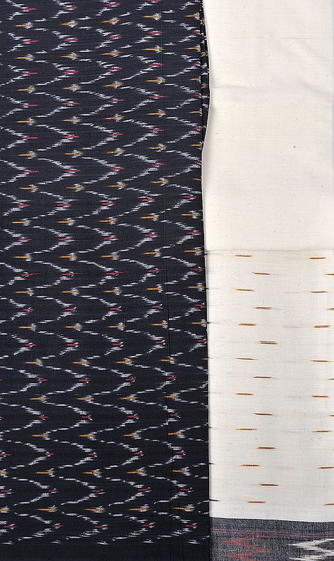 Black Salwar Kameez Fabric from Pochampally with Ikat Weave