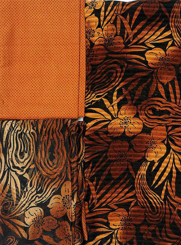 Chipmunk-Brown Salwar Kameez Fabric with Large Printed Flowers