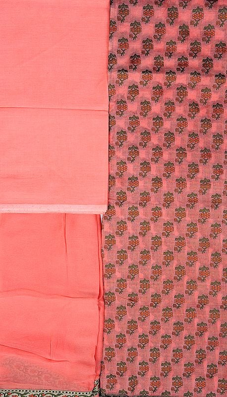 Peach Blossom Salwar Kameez Banarasi Handloom Fabric with Woven Flowers and Patch Border