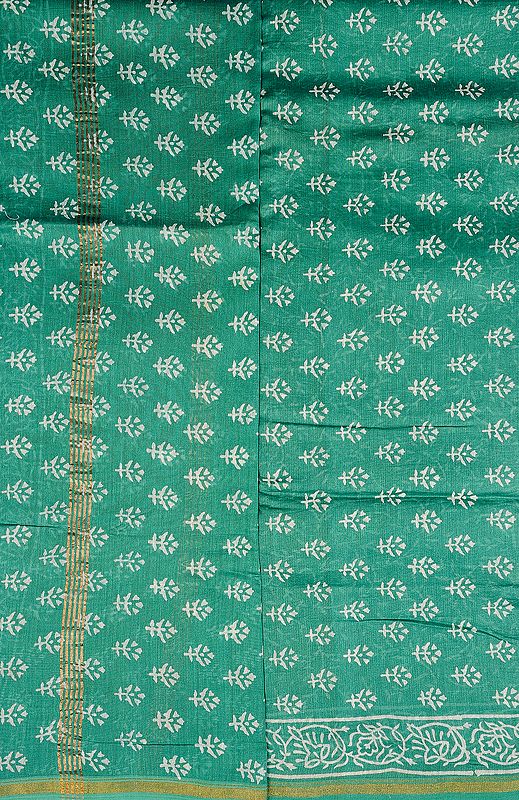 Bottle-Green Block-Printed Chanderi Salwar Kameez Fabric