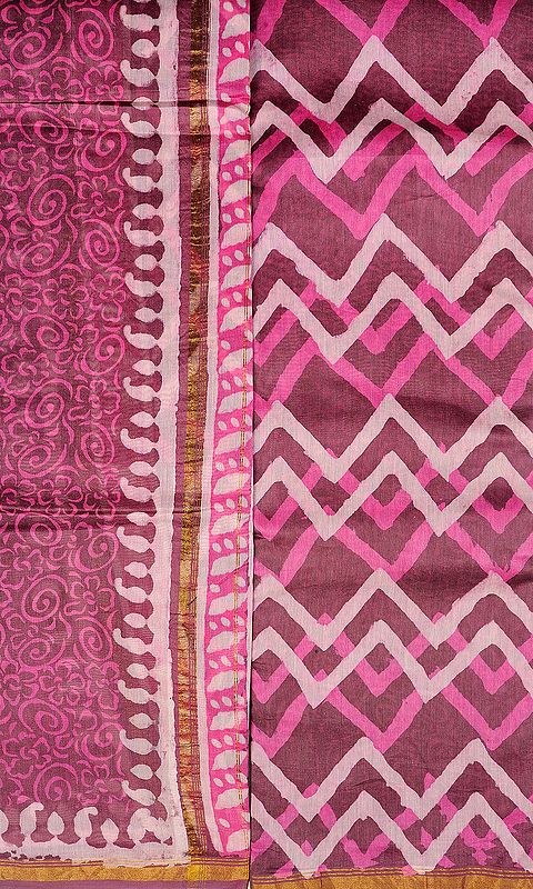 Maroon-Brown Chanderi Salwar Kameez Fabric with Leheria Print