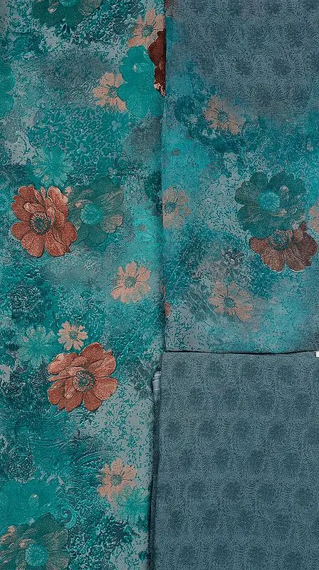 Dusty Turquoise Salwar Kameez Fabric with Large Printed Flowers