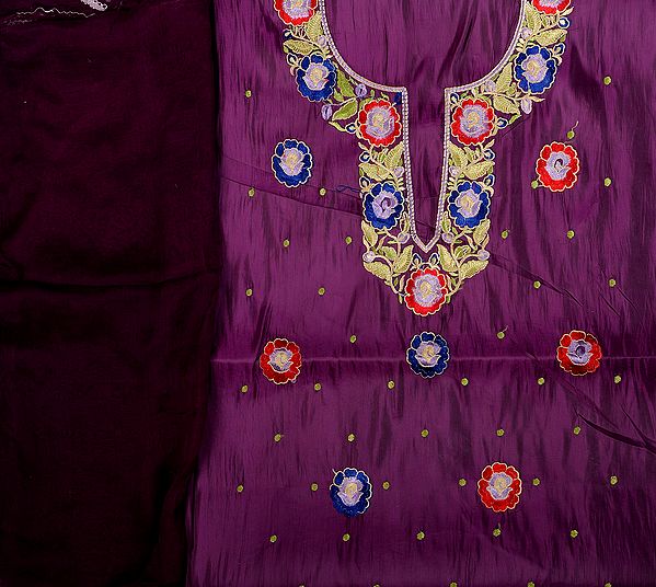 Salwar Kameez Fabric from Kashmir with Embroidered Flowers