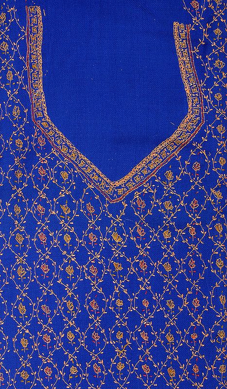 Blue Iris Salwar Kameez Fabric with Jafreen Jaal Embroidery by Hand