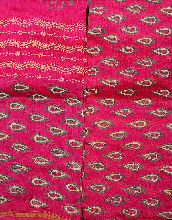 Fuchsia Block-Printed Chanderi Salwar Kameez Fabric