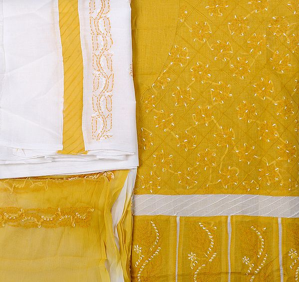 Salwar Kameez Fabric with Lukhnawi Chikan-Embroidery by Hand