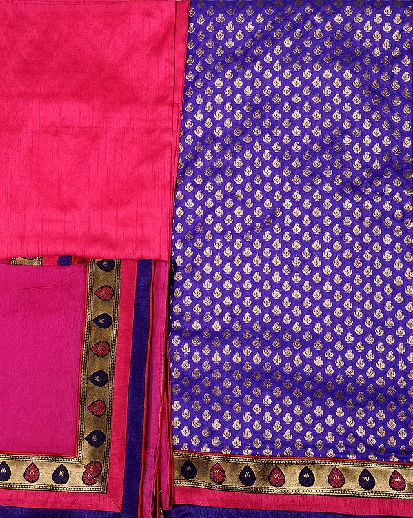 Dazzling-Blue Banarasi Salwar Kameez Fabric with All-Over Woven Paisleys