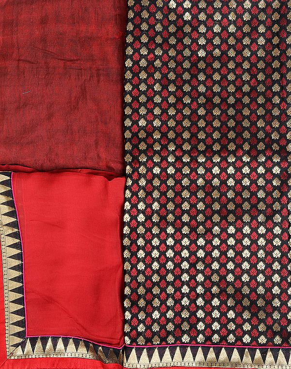 Black Banarasi Salwar Kameez Fabric with Woven Bootis in Golden Thread