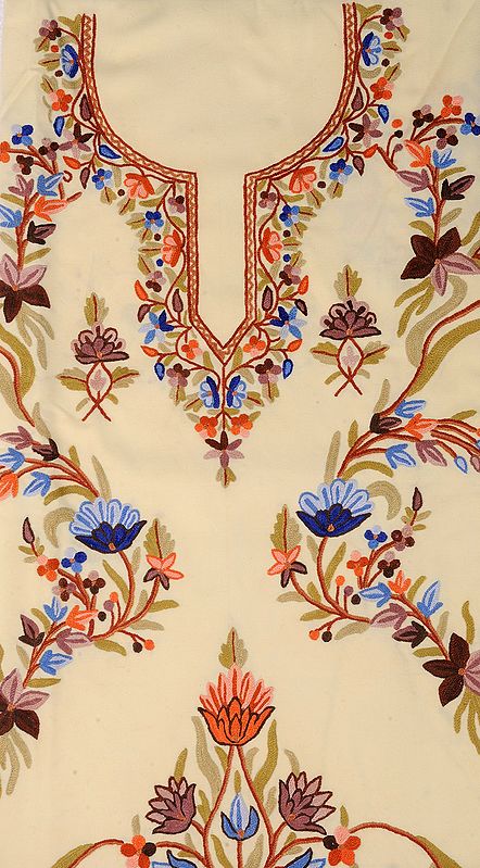 Mellow-Yellow Two-Piece Salwar Kameez Fabric Hand Embroidered in Kashmir